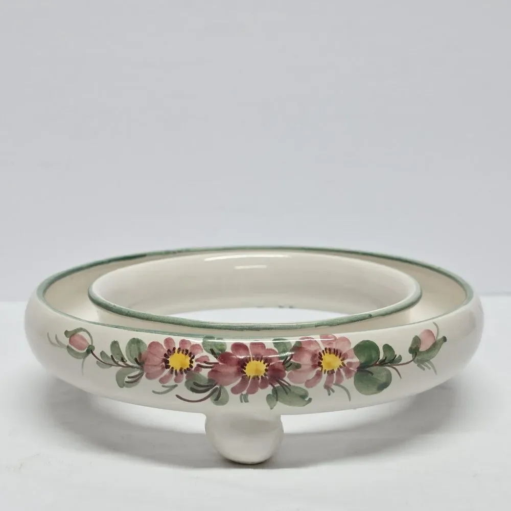 Vintage Ulmer Keramik Pansy Ring Vase Hand Painted Made in Germany Pink/Red